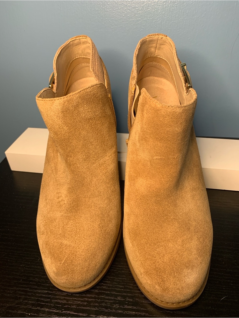 Vionic Tan Suede Ankle Booties with Side Zip